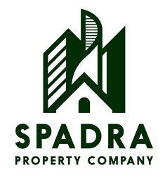 A logo for a property company called Spadra, featuring a stylized building.